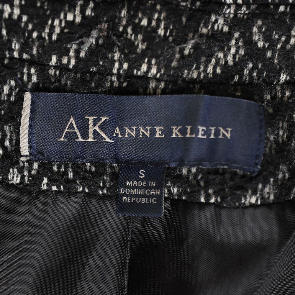 Women's Grey Black Preppy Classic Tweed Anne Klein Button Up Belted Midi Coat - Picture 8 of 10